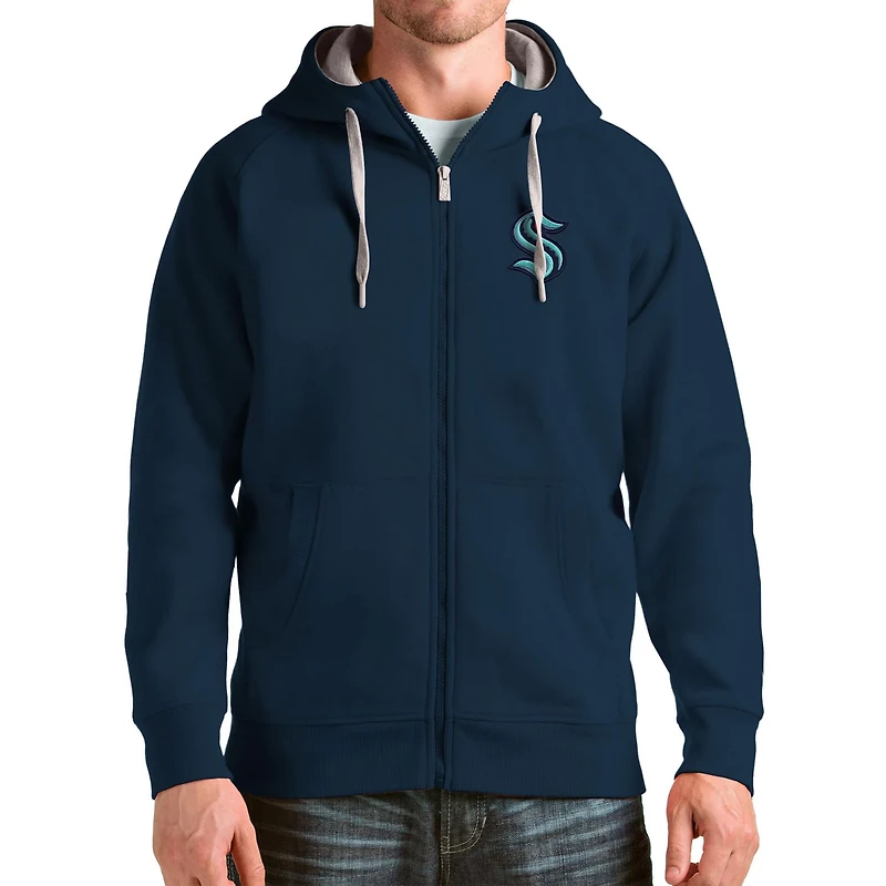 Antigua Deep Sea Seattle Kraken Logo Victory Full-Zip Hoodie