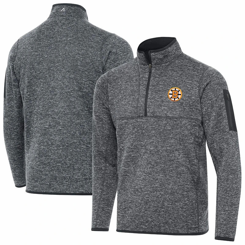 Antigua Heather Boston Bruins Fortune Quarter-Zip Pullover Jacket