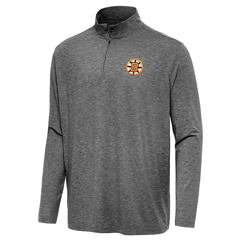 Antigua Heather Boston Bruins Hunk Lightweight Quarter-Zip Pullover