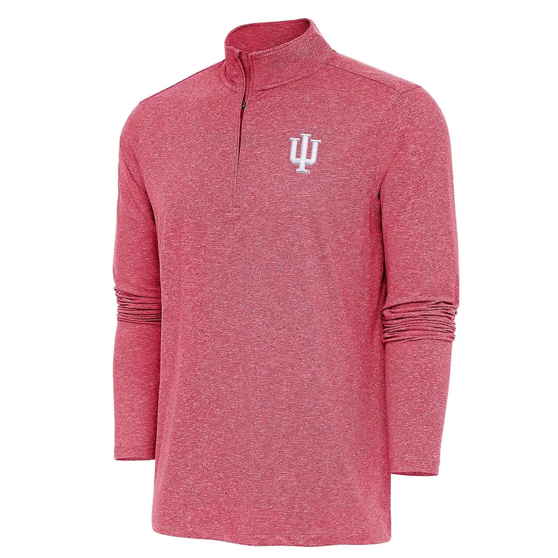 Antigua Heather Crimson Indiana Hoosiers Hunk Quarter-Zip Pullover Top