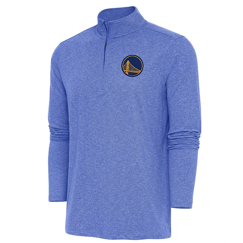 Antigua Heather Golden State Warriors Hunk Quarter-Zip Pullover Top