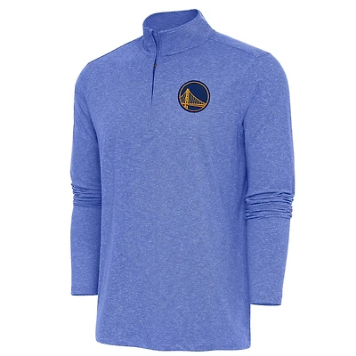 Antigua Heather Golden State Warriors Hunk Quarter-Zip Pullover Top