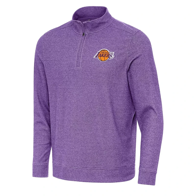 Antigua Heather Los Angeles Lakers Subtle Quarter-Zip Sweatshirt