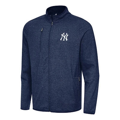 Antigua Heather New York Yankees Hold-Up Tri-Blend Full-Zip Jacket