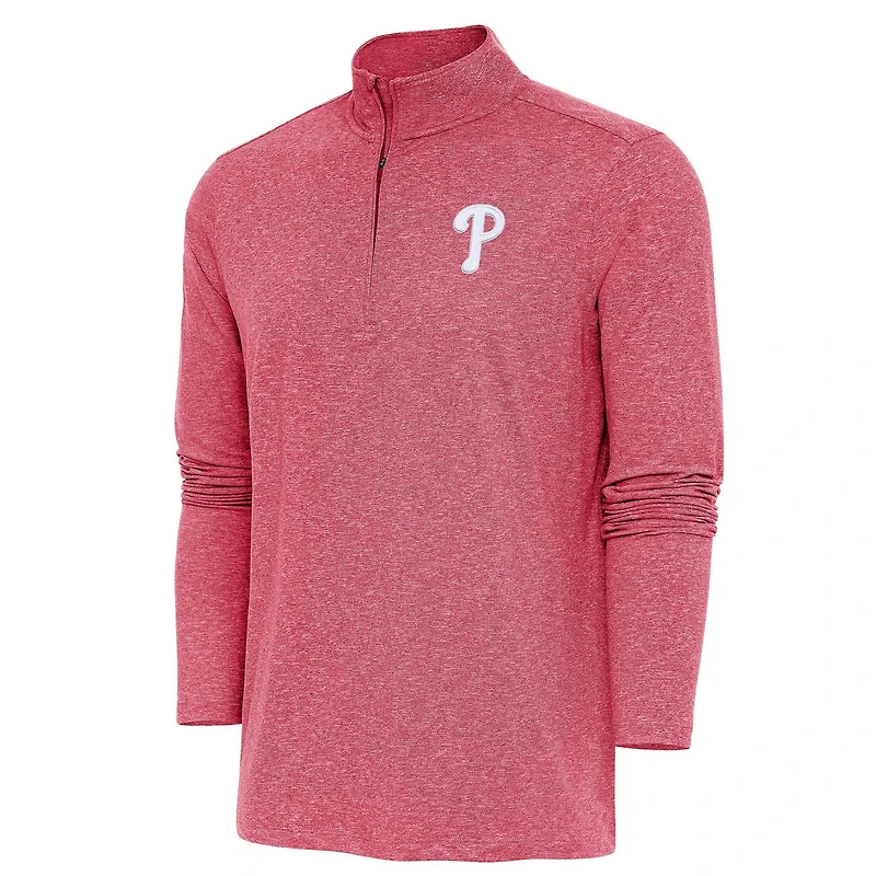Antigua Heather Philadelphia Phillies Hunk Quarter-Zip Pullover Top