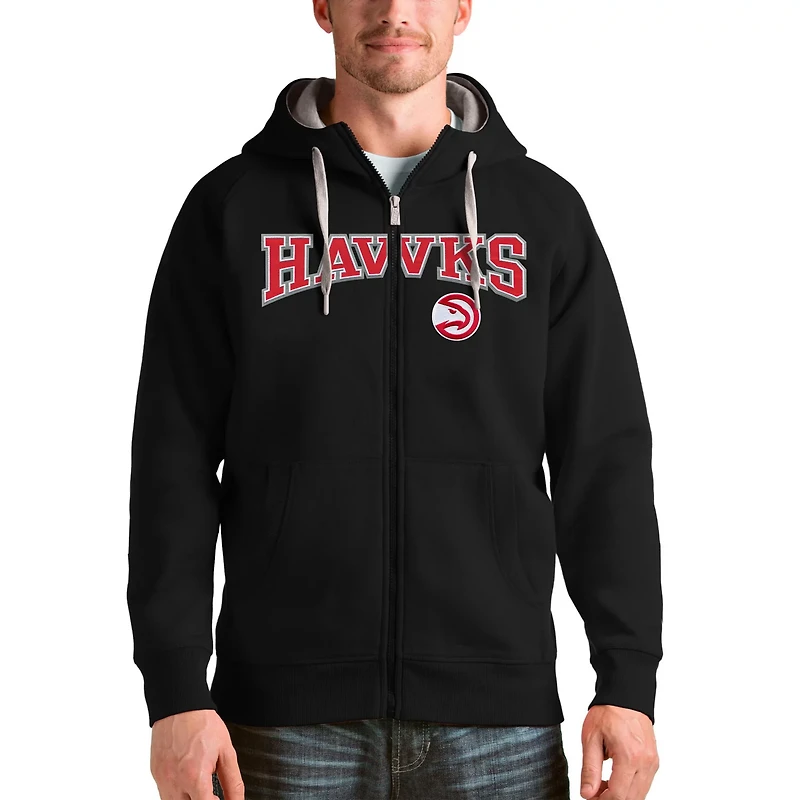 Antigua Heathered Gray Atlanta Hawks Victory Full-Zip Hoodie