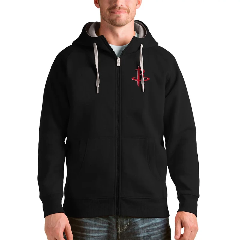 Antigua Heathered Gray Houston Rockets Logo Victory Full-Zip Hoodie