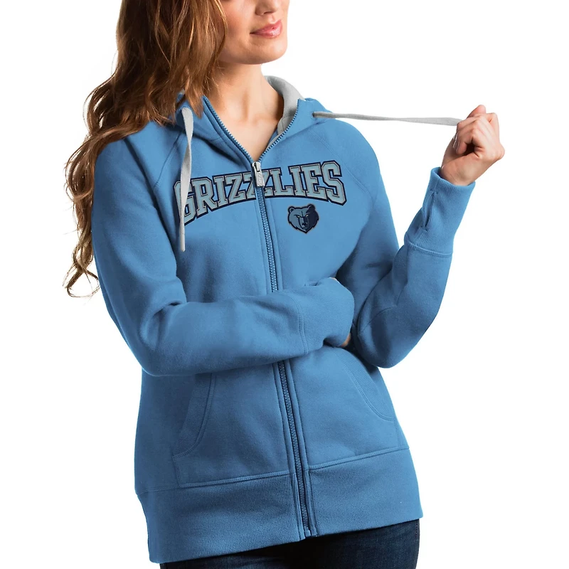 Antigua Heathered Gray Memphis Grizzlies Team Victory Full-Zip Hoodie
