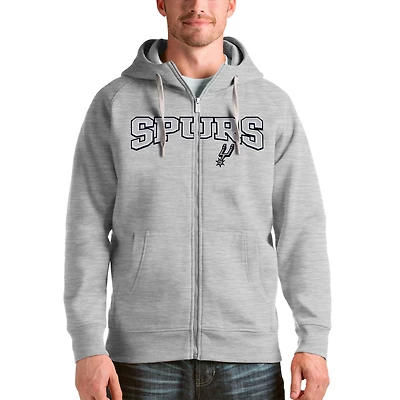 Antigua Heathered Gray San Antonio Spurs Victory Full-Zip Hoodie