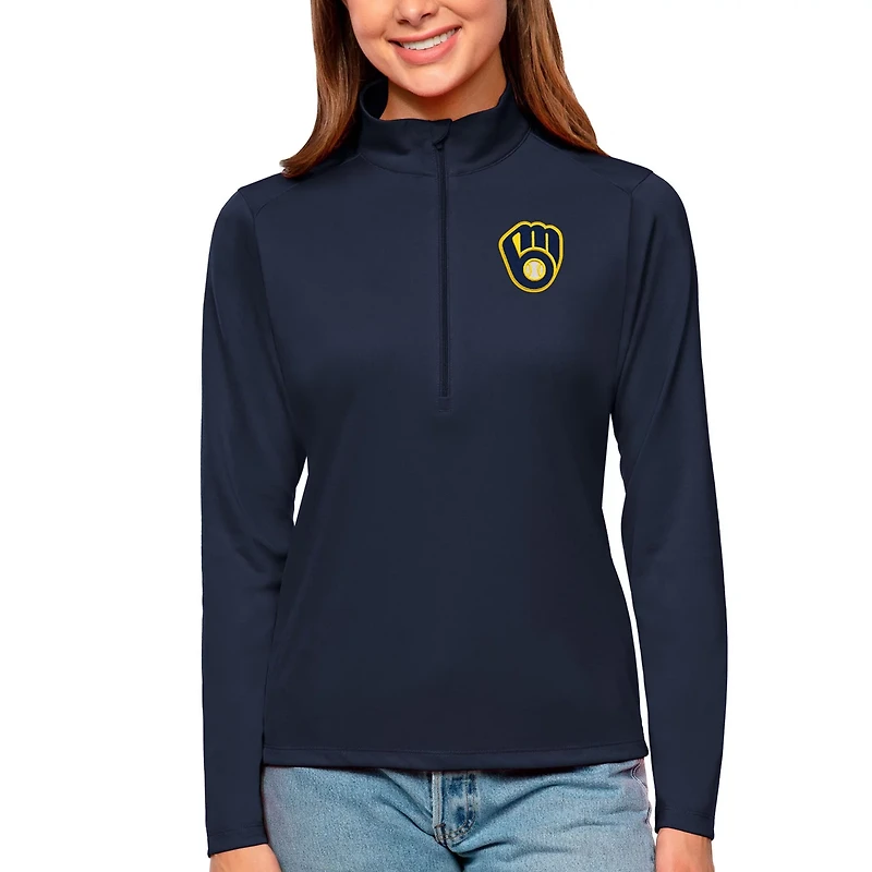 Antigua Milwaukee Brewers Tribute Quarter-Zip Pullover Top