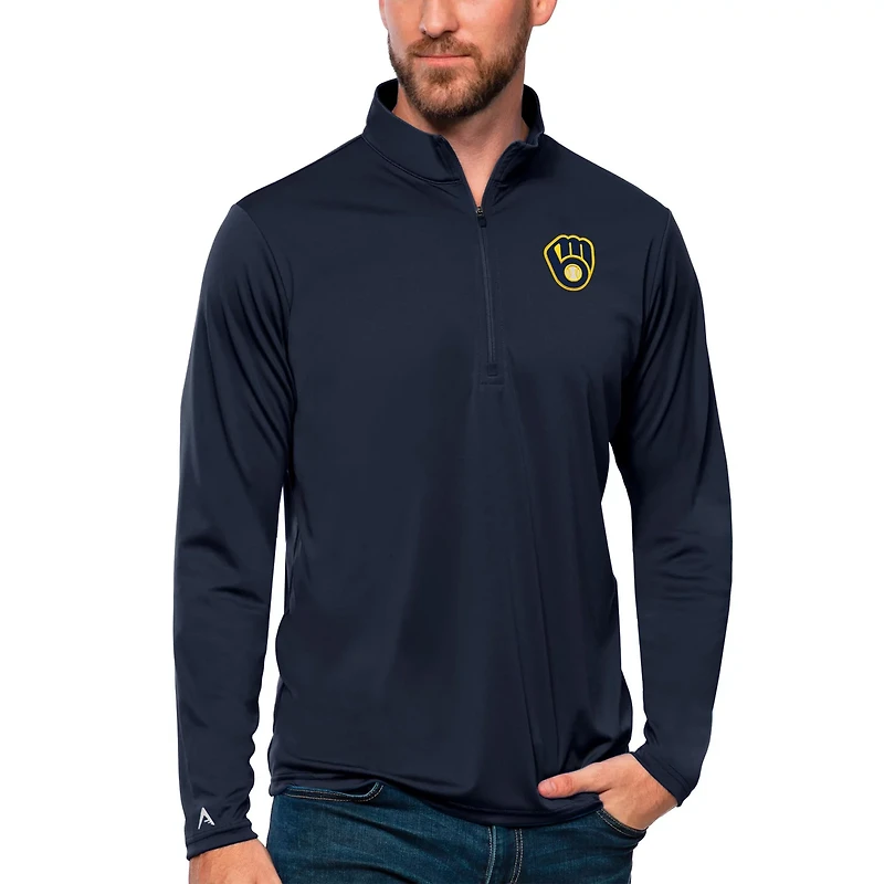Antigua Milwaukee Brewers Tribute Quarter-Zip Pullover Top