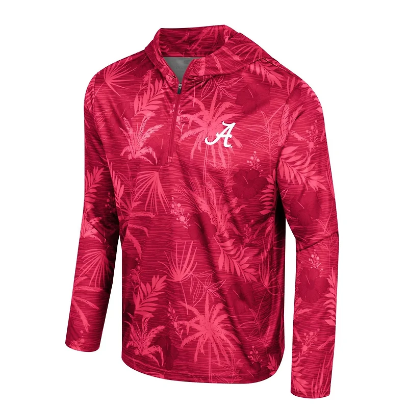 Colosseum Alabama Tide Palms Printed Lightweight Quarter-Zip Hooded Top