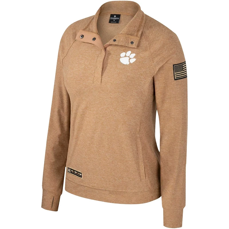 Colosseum Clemson Tigers OHT Military Appreciation Sand Tatum Quarter-Snap Raglan Jacket