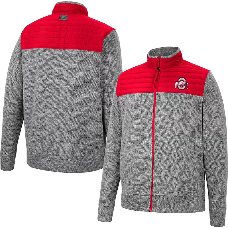 Colosseum Gray/Scarlet Ohio State Buckeyes Putter Herringbone Full-Zip Jacket