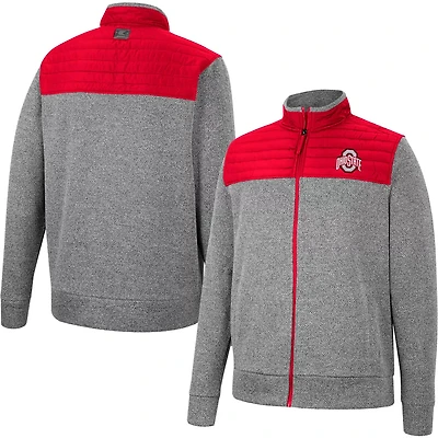 Colosseum Gray/Scarlet Ohio State Buckeyes Putter Herringbone Full-Zip Jacket