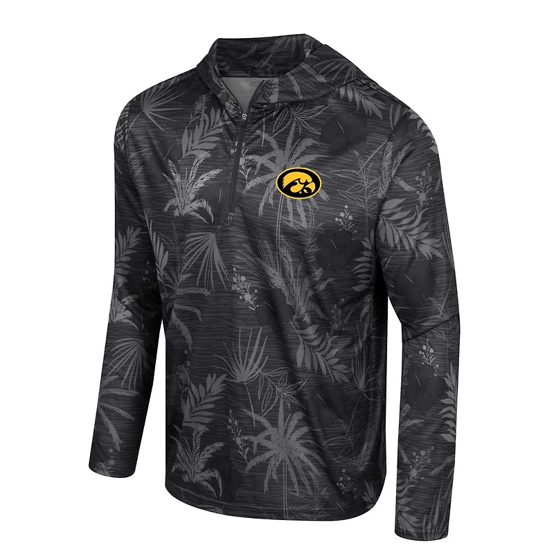 Colosseum Iowa Hawkeyes Palms Printed Lightweight Quarter-Zip Hooded Top