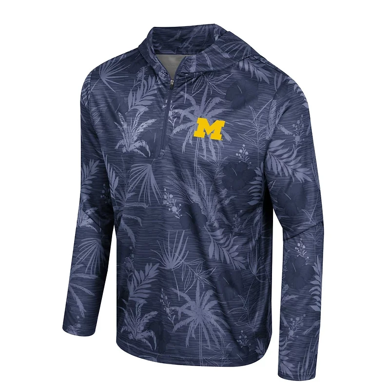 Colosseum Michigan Wolverines Palms Printed Lightweight Quarter-Zip Hooded Top