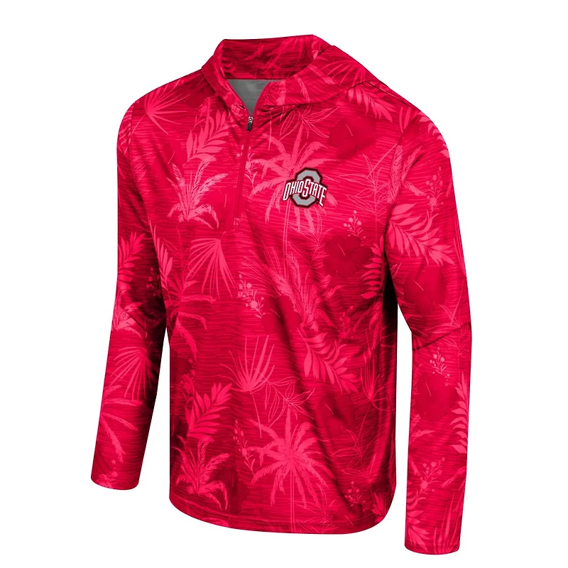 Colosseum Ohio State Buckeyes Palms Printed Lightweight Quarter-Zip Hooded Top
