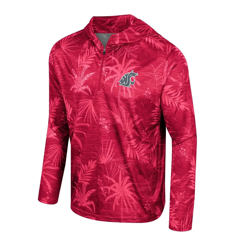 Colosseum Washington State Cougars Palms Printed Lightweight Quarter-Zip Hooded Top