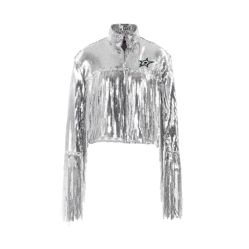Cuce Dallas Stars Cropped Sequin Fringe Blazer