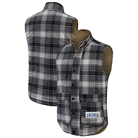 Darius Rucker Collection by Fanatics Charcoal Chicago Cubs Reversible Canvas  Plaid Patch Full-Zip Vest