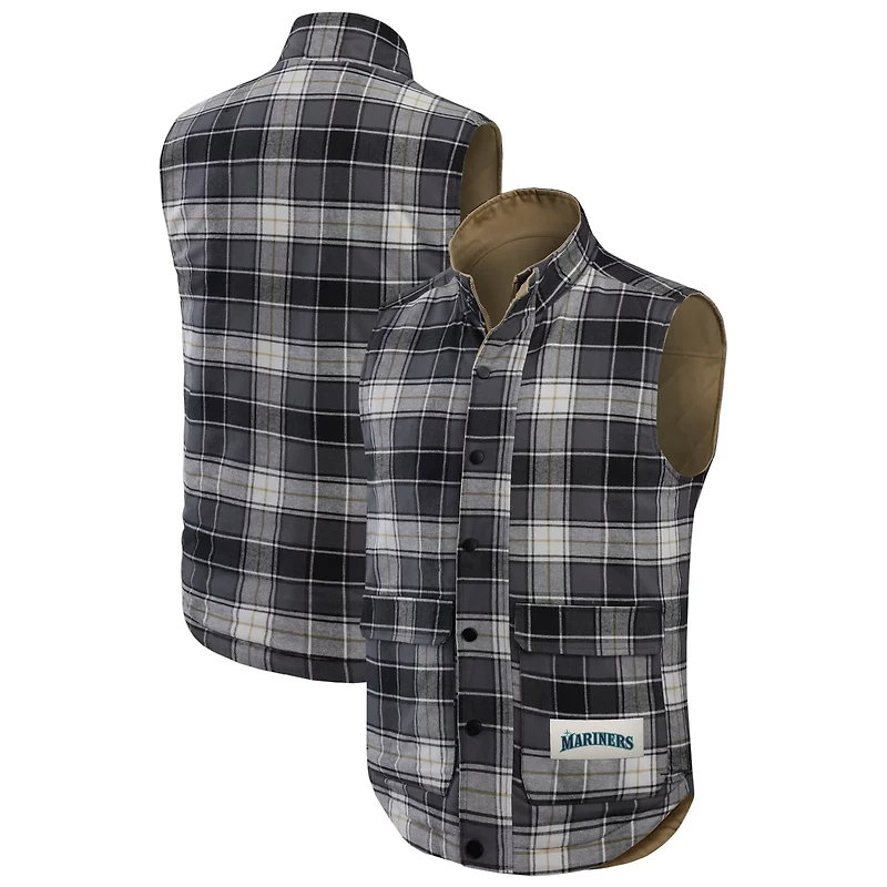 Darius Rucker Collection by Fanatics Charcoal Seattle Mariners Reversible Canvas  Plaid Patch Full-Zip Vest