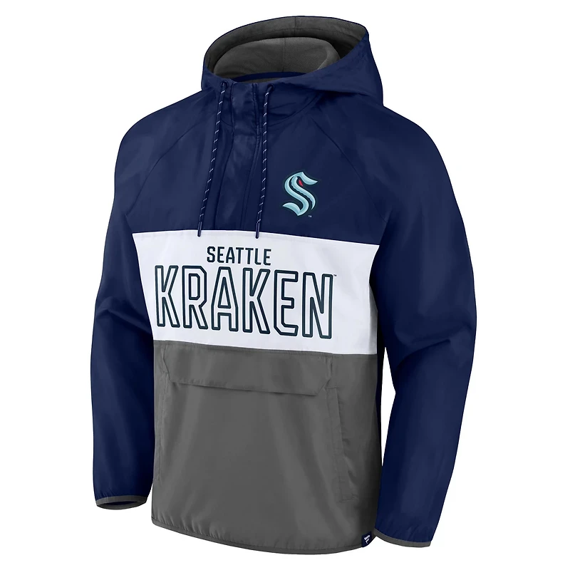 Fanatics Deep Sea /Gray Seattle Kraken Backhand Shooter Defender Anorak Raglan Hoodie Quarter-Zip Jacket
