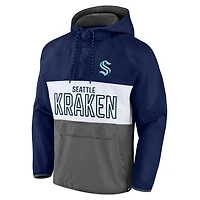 Fanatics Deep Sea /Gray Seattle Kraken Backhand Shooter Defender Anorak Raglan Hoodie Quarter-Zip Jacket
