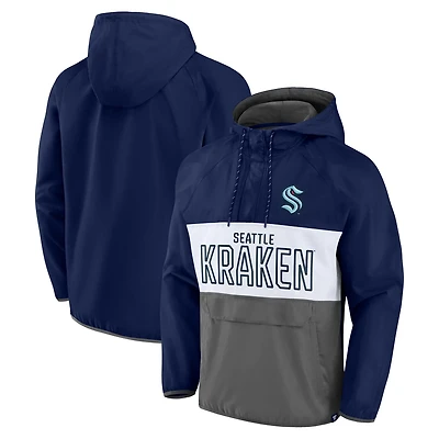 Fanatics Deep Sea /Gray Seattle Kraken Backhand Shooter Defender Anorak Raglan Hoodie Quarter-Zip Jacket