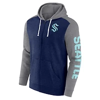 Fanatics Heather Deep Sea Seattle Kraken Down and Distance Full-Zip Hoodie