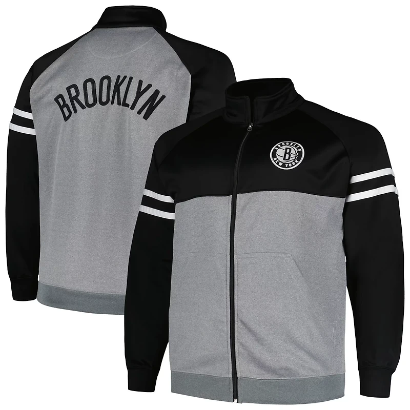 Fanatics /Heather Gray Brooklyn Nets Big  Tall Pieced Stripe Raglan Full-Zip Track Jacket