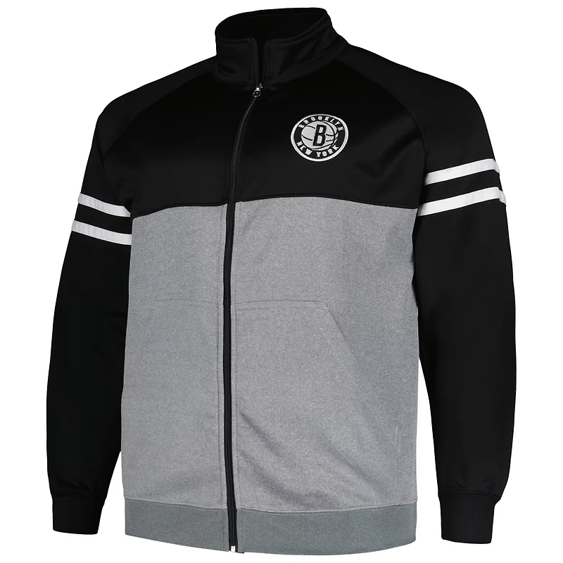 Fanatics /Heather Gray Brooklyn Nets Big  Tall Pieced Stripe Raglan Full-Zip Track Jacket