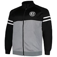 Fanatics /Heather Gray Brooklyn Nets Big  Tall Pieced Stripe Raglan Full-Zip Track Jacket