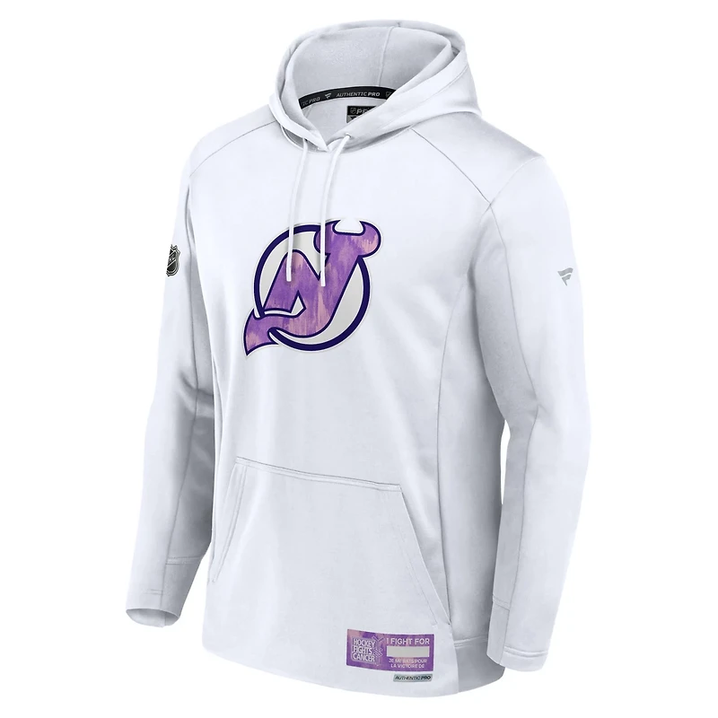 Fanatics New Jersey Devils Authentic Pro Hockey Fights Cancer Pullover Hoodie