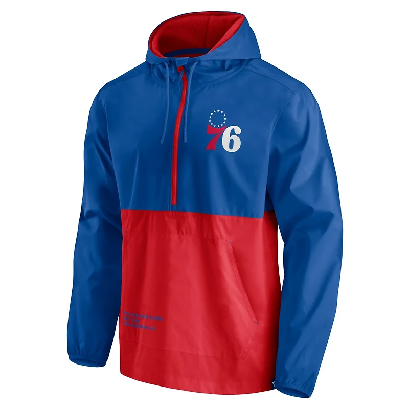 Fanatics /Red Philadelphia 76ers Anorak Block Party Windbreaker Half-Zip Hoodie Jacket