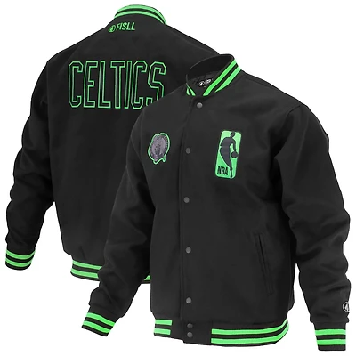 FISLL Boston Celtics Logoman Shadow Collection Full-Snap Varsity Jacket