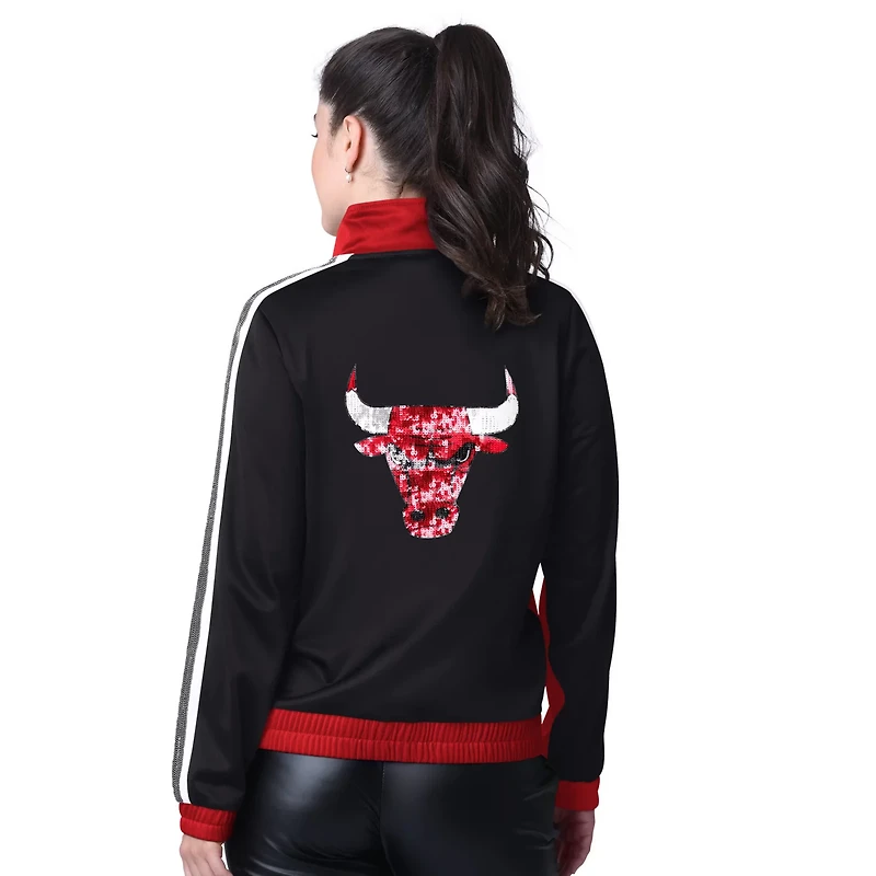 G-III 4Her by Carl Banks Black Chicago Bulls Rebel Sequin Bling Full-Zip Track Jacket