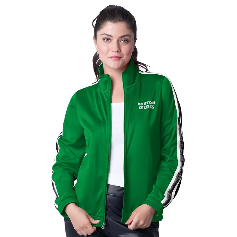 G-III 4Her by Carl Banks Kelly Gray Boston Celtics Rebel Sequin Bling Full-Zip Track Jacket