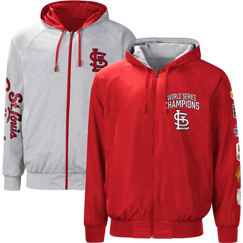 G-III Sports by Carl Banks /Heather Gray St Louis Cardinals Southpaw Reversible Raglan Hoodie Full-Zip Jacket