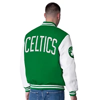 G-III Sports by Carl Banks Kelly Boston Celtics Moneyball Wool  Leather Full-Snap Varsity Jacket