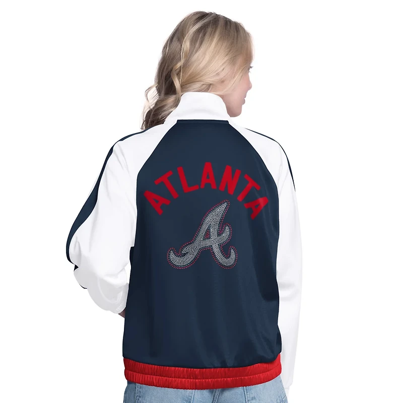 G-III Sports by Carl Banks Navy Atlanta Braves Rally Rhinestone Raglan Full-Zip Track Jacket