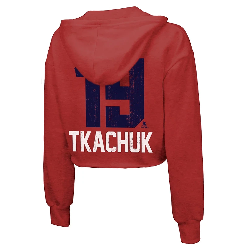 Majestic Threads Matthew Tkachuk Florida Panthers 2025 Stanley Cup Champions Name  Number Cropped Tri-Blend Pullover Hoodie
