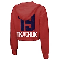 Majestic Threads Matthew Tkachuk Florida Panthers 2025 Stanley Cup Champions Name  Number Cropped Tri-Blend Pullover Hoodie