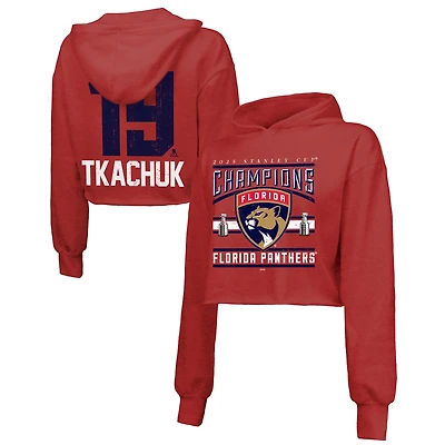 Majestic Threads Matthew Tkachuk Florida Panthers 2025 Stanley Cup Champions Name  Number Cropped Tri-Blend Pullover Hoodie