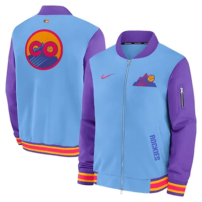 Men's Nike  Light Blue/Purple Colorado Rockies 2025 City Connect Authentic Collection Full-Zip Bomber Jacket