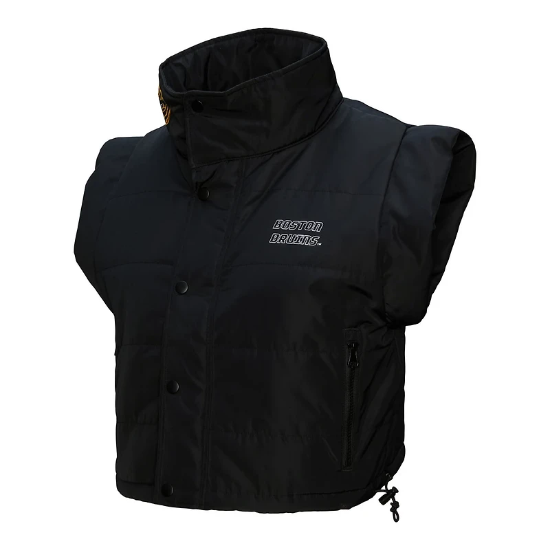 Mitchell Ness Boston Bruins Cropped Full-Zip Puffer Vest