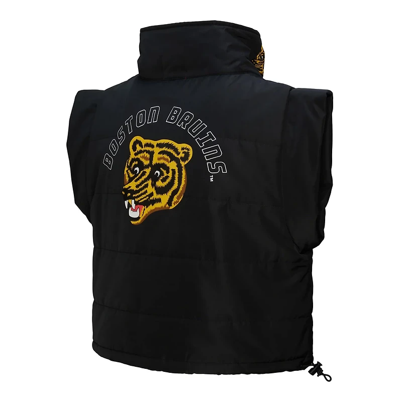 Mitchell Ness Boston Bruins Cropped Full-Zip Puffer Vest