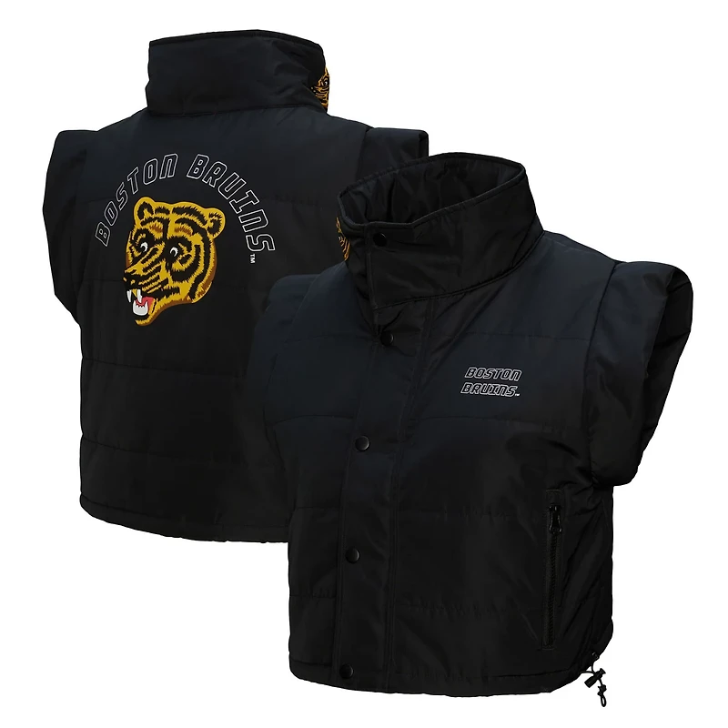 Mitchell Ness Boston Bruins Cropped Full-Zip Puffer Vest