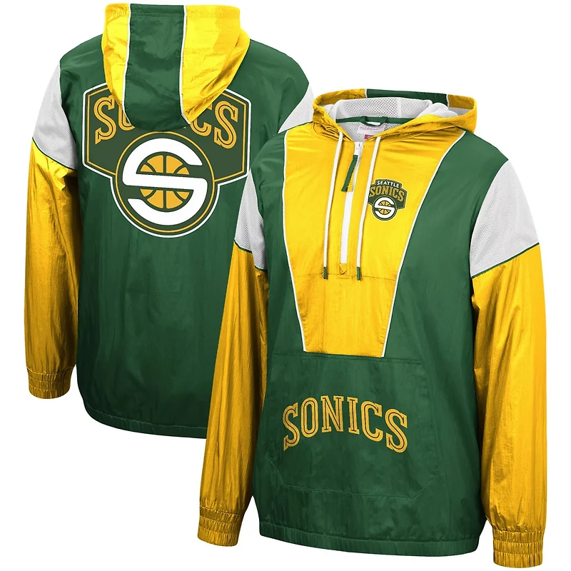Mitchell Ness Gold Seattle Supersonics Hardwood Classics Highlight Reel Windbreaker Hoodie Half-Zip Jacket
