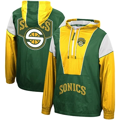 Mitchell  Ness Gold Seattle Supersonics Hardwood Classics Highlight Reel Windbreaker Hoodie Half-Zip Jacket